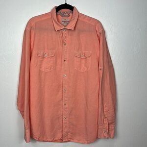 Tommy Bahama Jeans Island Crafted Peach Color Linen Button Down Shirt Size L